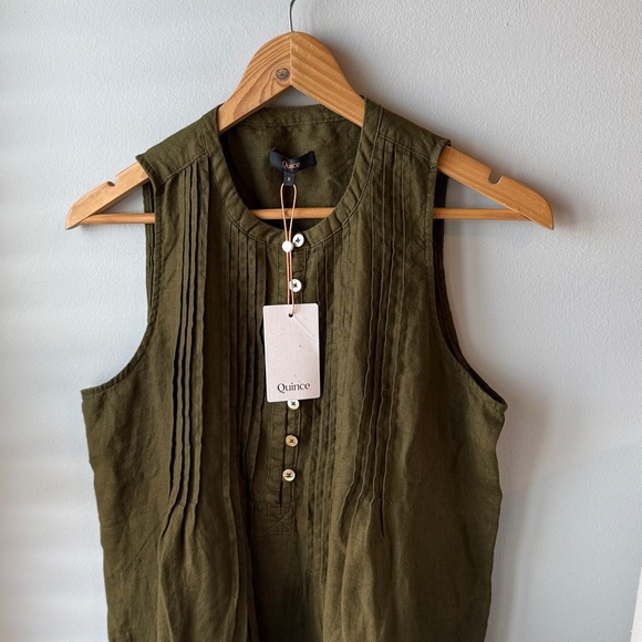 Quince 100% European Linen Sleeveless Swing Dress in Martini Olive NWT - Picture 7 of 10